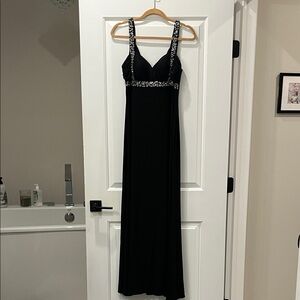 Betsy & Adam Black Maxi Dress with Silver Accents